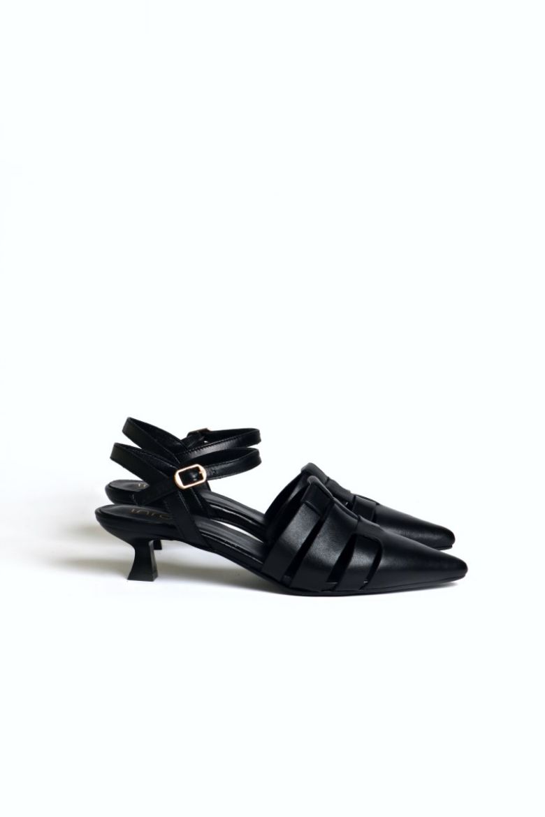 Kemer Detaylı Sivri Burun Hakiki Deri Kısa Topuklu Ayakkabı  SİYAH resmi