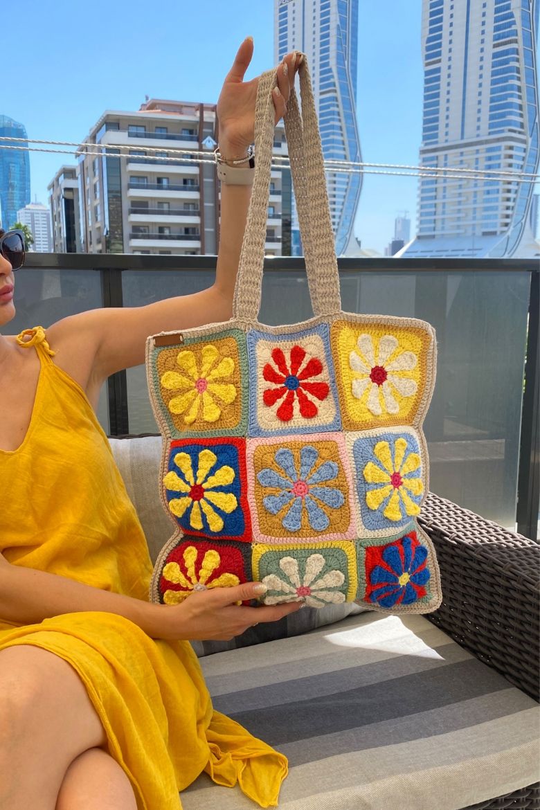 Ahenk Makrome El Örgüsü Omuz Çanta  RENKLİ resmi