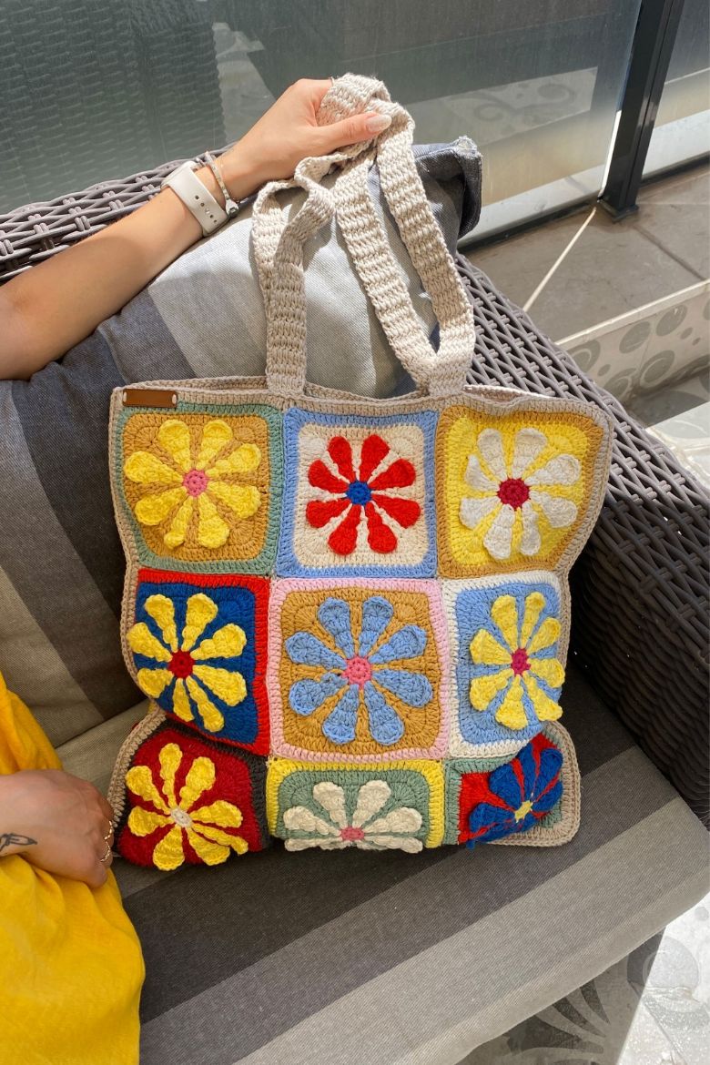 Ahenk Makrome El Örgüsü Omuz Çanta  RENKLİ resmi