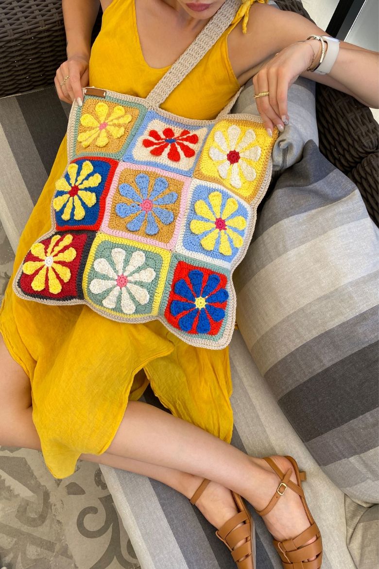 Ahenk Makrome El Örgüsü Omuz Çanta  RENKLİ resmi