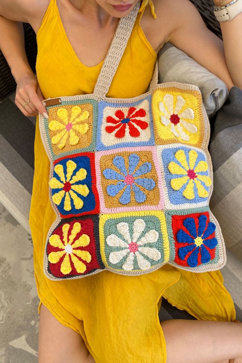Ahenk Makrome El Örgüsü Omuz Çanta  RENKLİ resmi