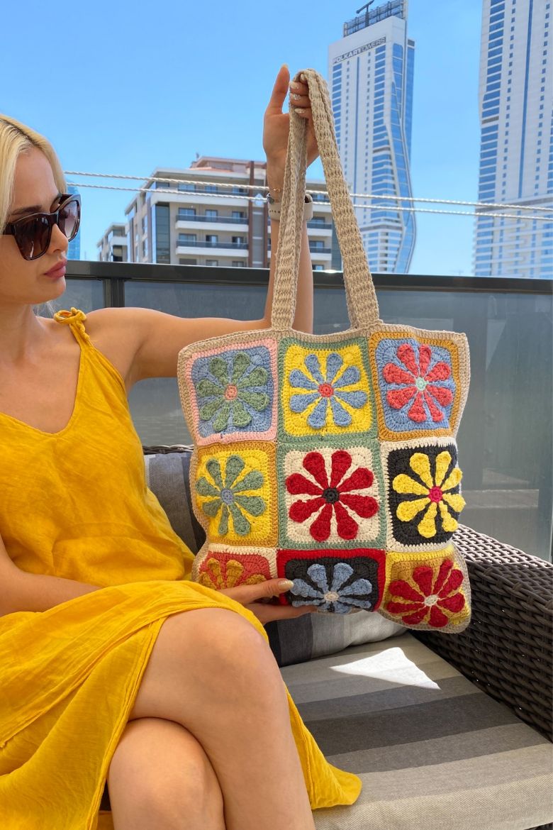 Ahenk Makrome El Örgüsü Omuz Çanta  RENKLİ resmi