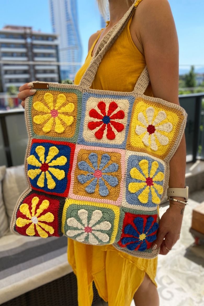 Ahenk Makrome El Örgüsü Omuz Çanta  RENKLİ resmi