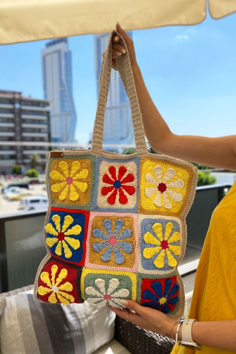 Ahenk Makrome El Örgüsü Omuz Çanta  RENKLİ resmi