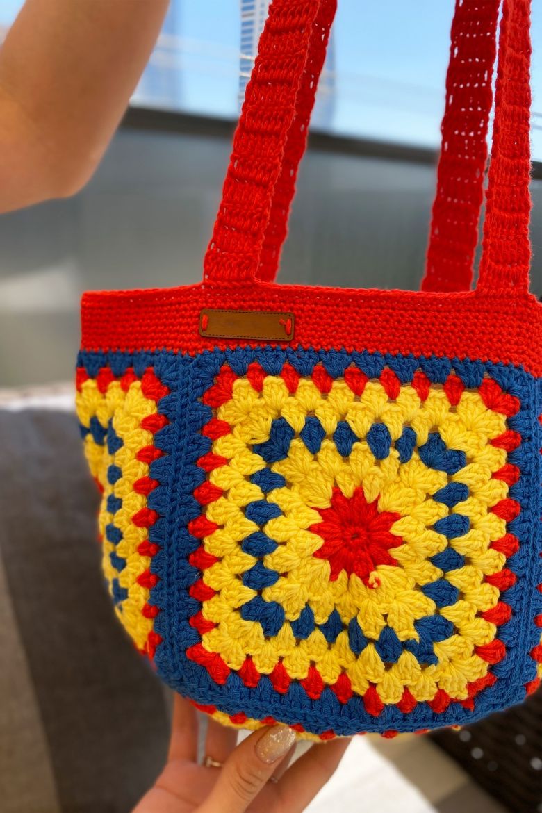 Etnik Desen El Örgüsü Omuz Çanta  KIRMIZI resmi