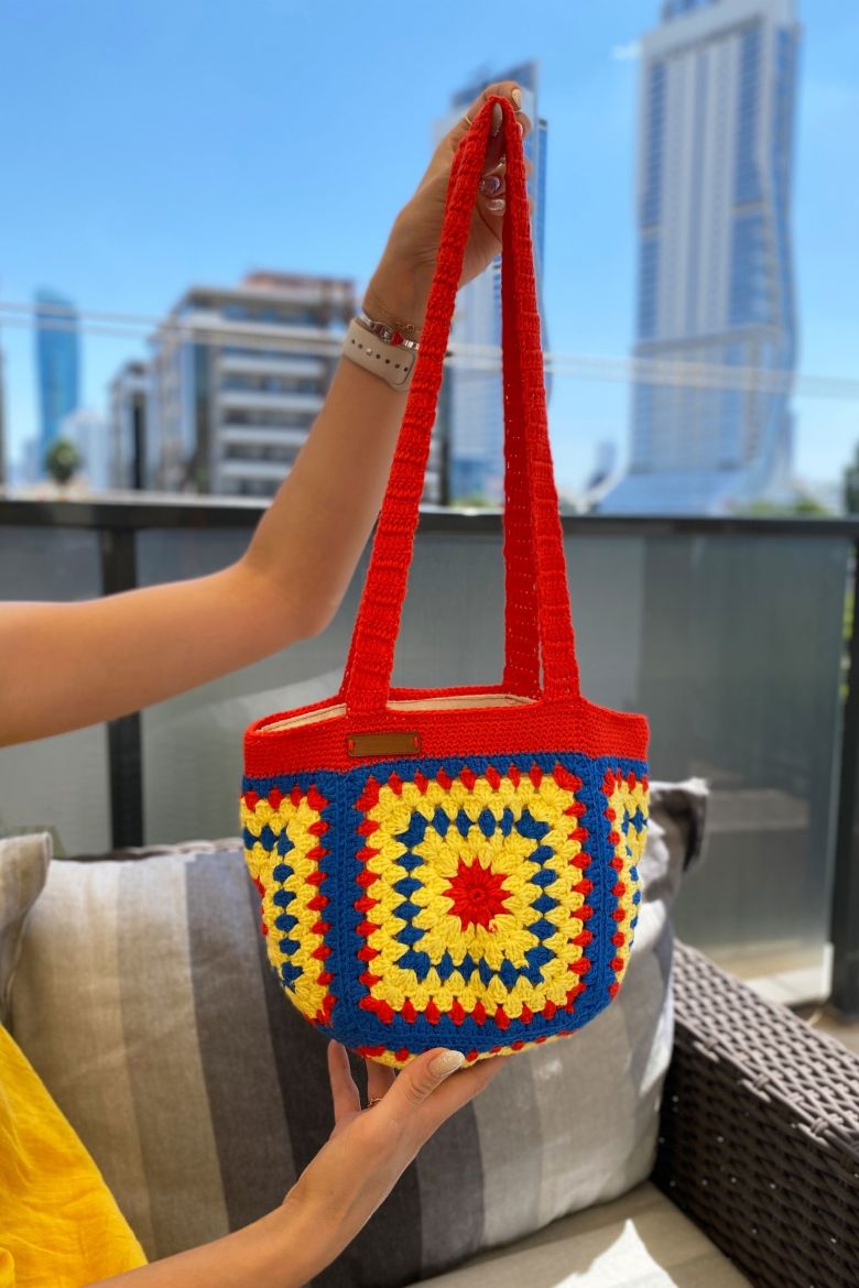 Etnik Desen El Örgüsü Omuz Çanta  KIRMIZI resmi