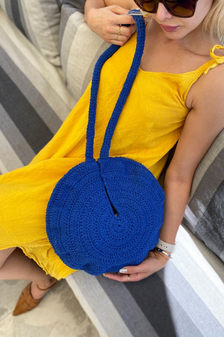 Yuvarlak Makrome Özel Tasarım El Örgüsü Omuz Çanta  SAKS resmi