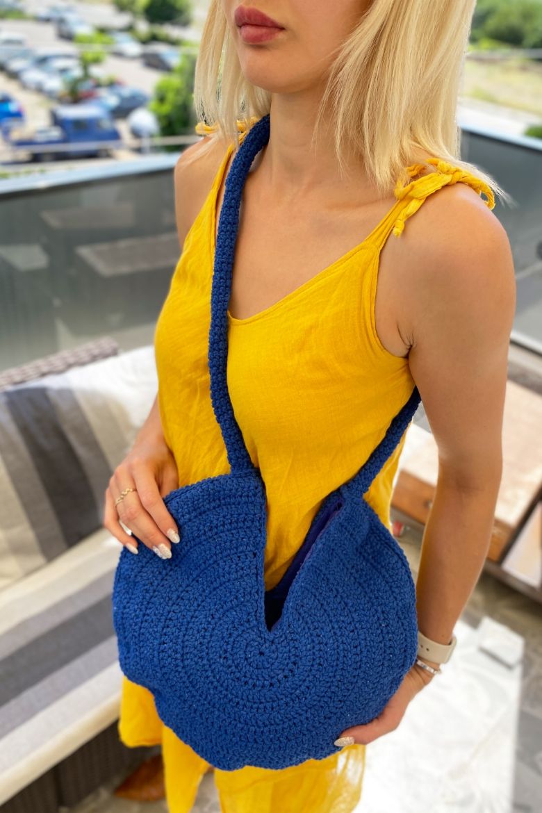 Yuvarlak Makrome Özel Tasarım El Örgüsü Omuz Çanta  SAKS resmi