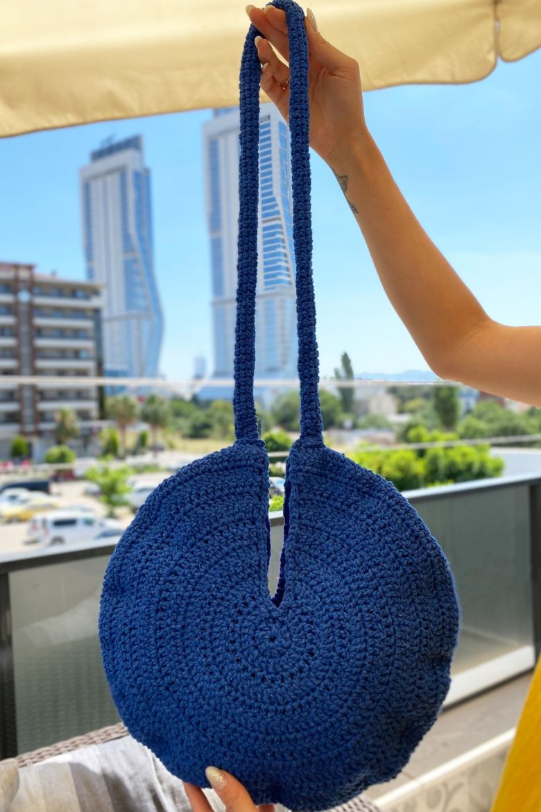 Yuvarlak Makrome Özel Tasarım El Örgüsü Omuz Çanta  SAKS resmi