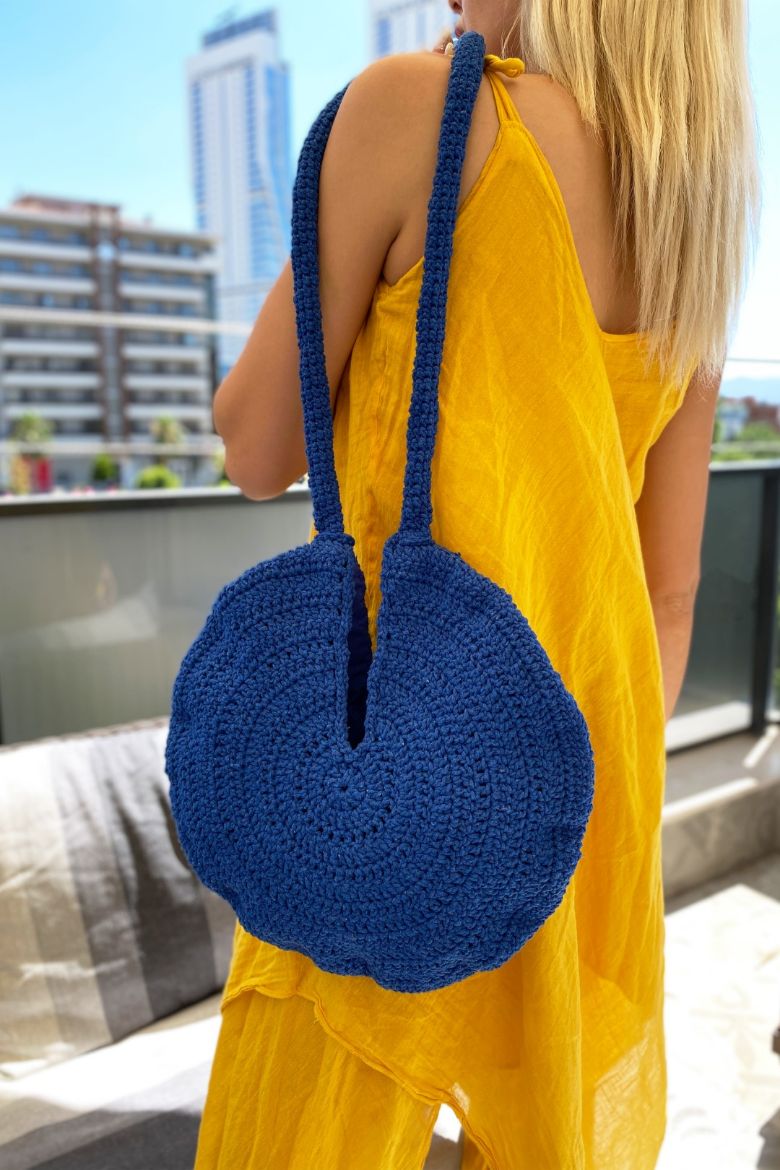 Yuvarlak Makrome Özel Tasarım El Örgüsü Omuz Çanta  SAKS resmi