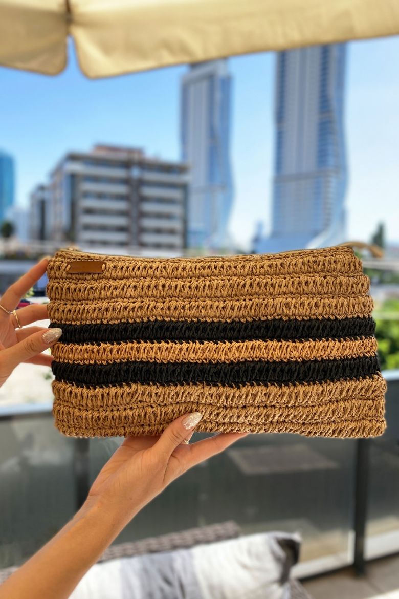 Hasır Şerit Detaylı Özel Tasarım El Çantası  HASIR resmi