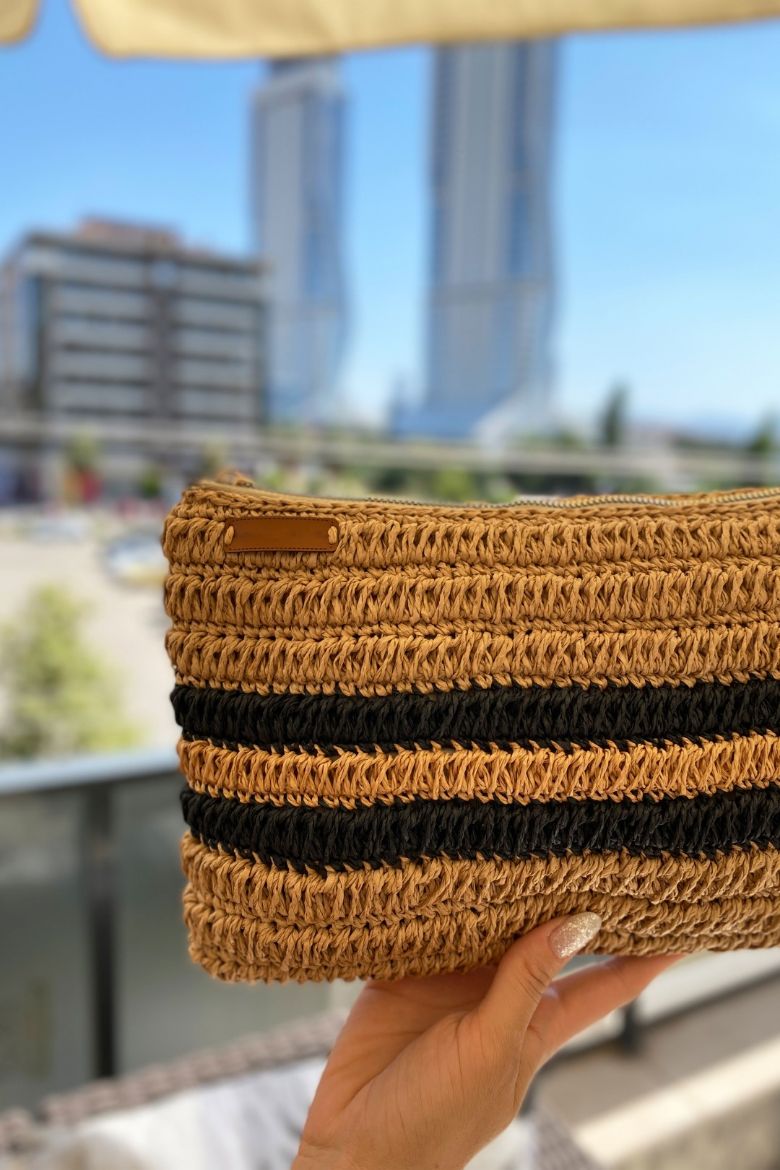 Hasır Şerit Detaylı Özel Tasarım El Çantası  HASIR resmi