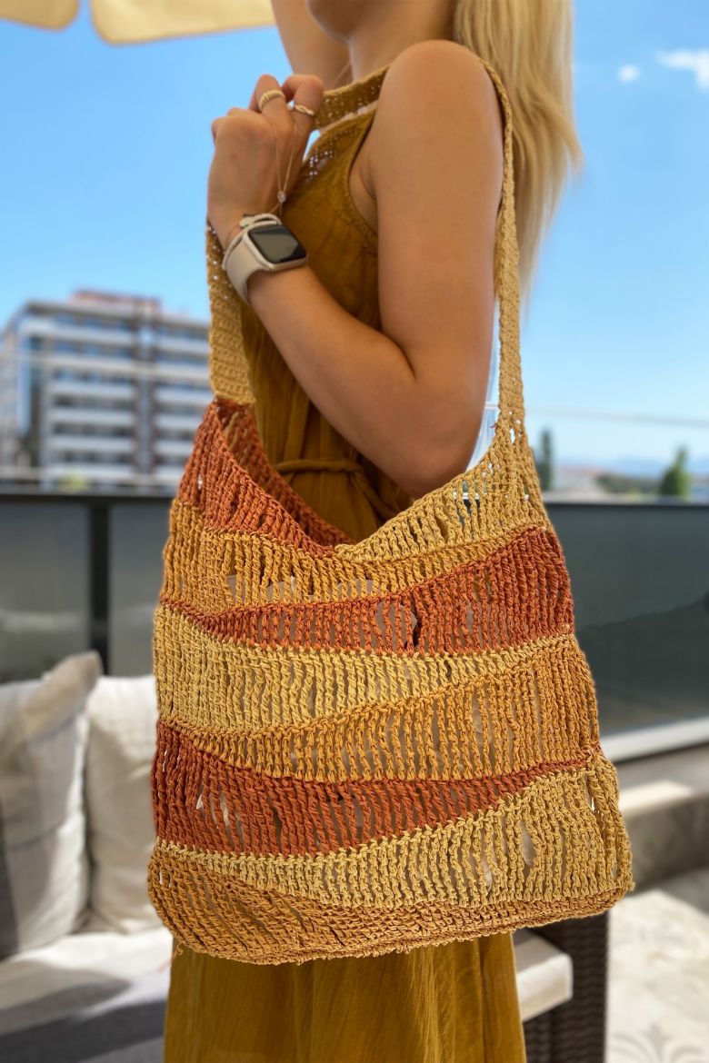 Kağıt Ip Örgü Özel Tasarım El Çantası  HASIR resmi