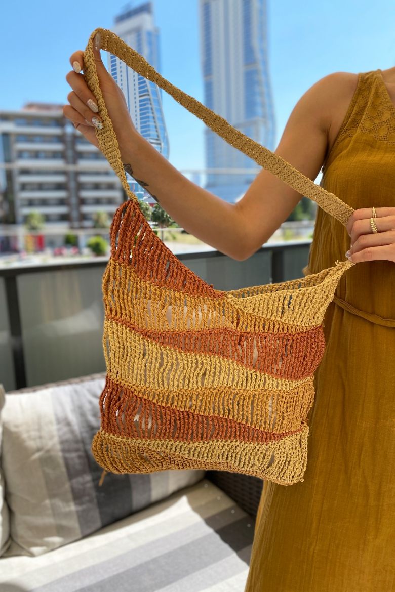 Kağıt Ip Örgü Özel Tasarım El Çantası  HASIR resmi