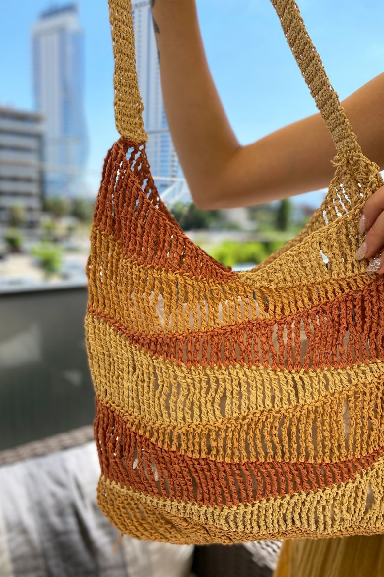 Kağıt Ip Örgü Özel Tasarım El Çantası  HASIR resmi