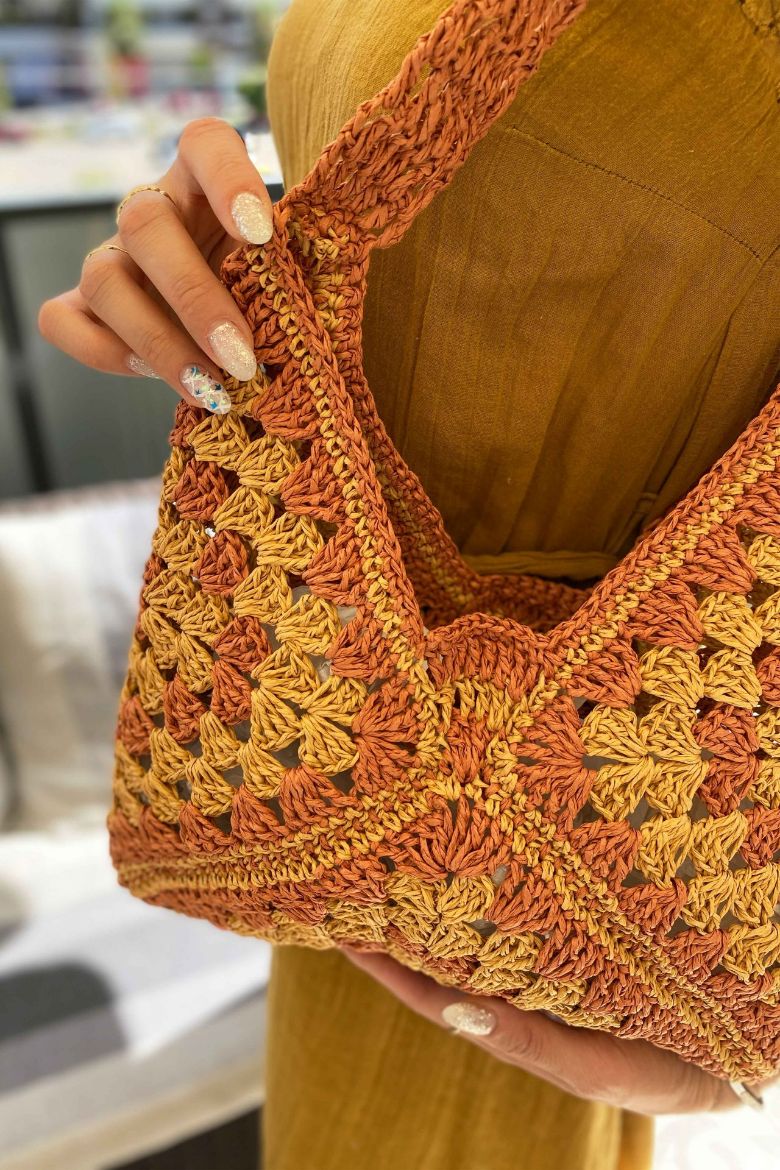 Üç Motifli Özel Tasarım Kağıt Ip Çanta   TABA SARI resmi