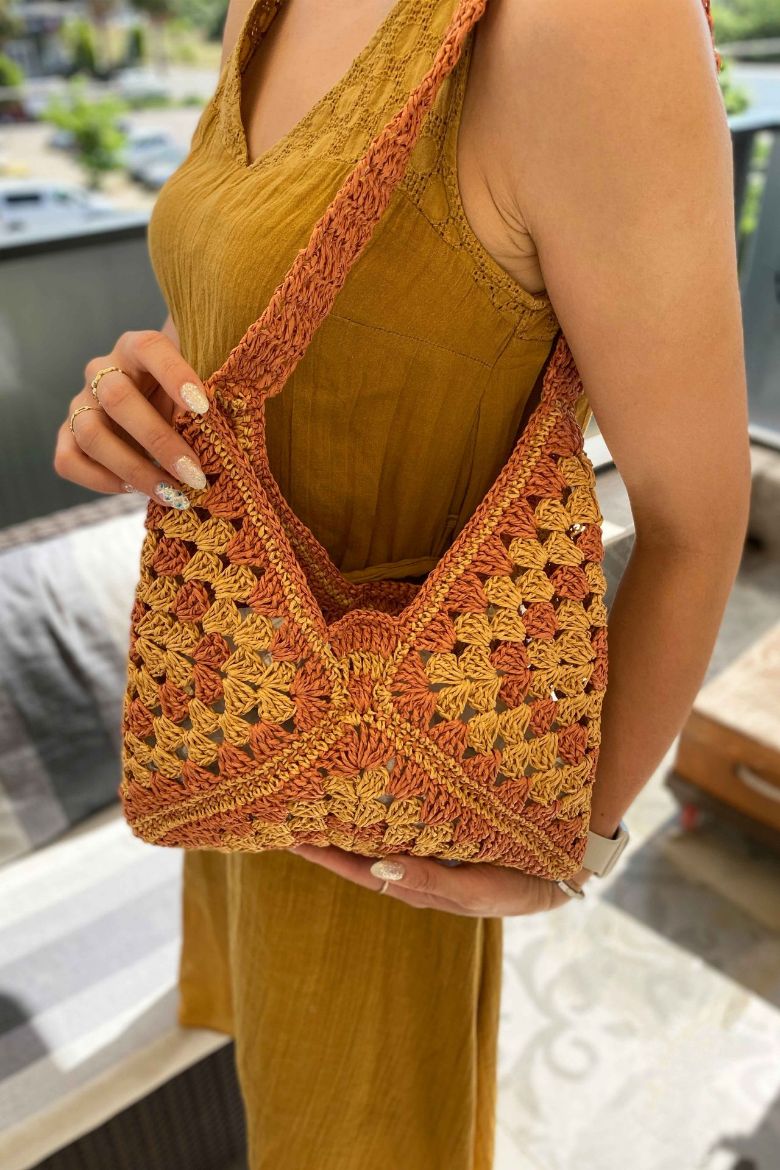 Üç Motifli Özel Tasarım Kağıt Ip Çanta   TABA SARI resmi