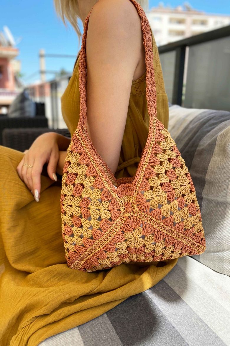 Üç Motifli Özel Tasarım Kağıt Ip Çanta   TABA SARI resmi