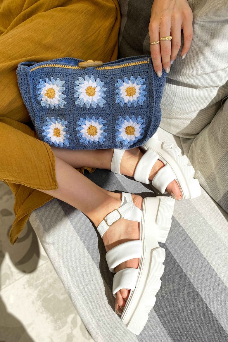 Motifli El Örgüsü Çapraz Çanta  MAVİ resmi