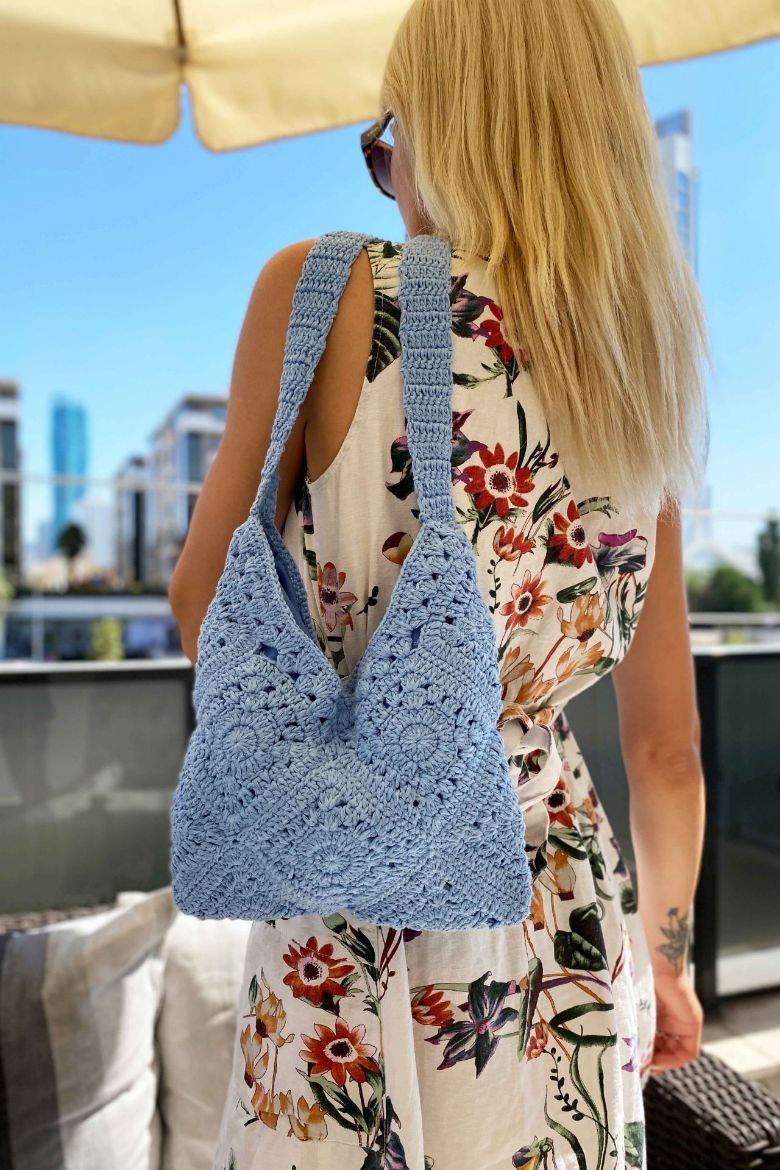 Coton Motifli Özel Tasarım Çanta  BEBEK MAVİSİ resmi