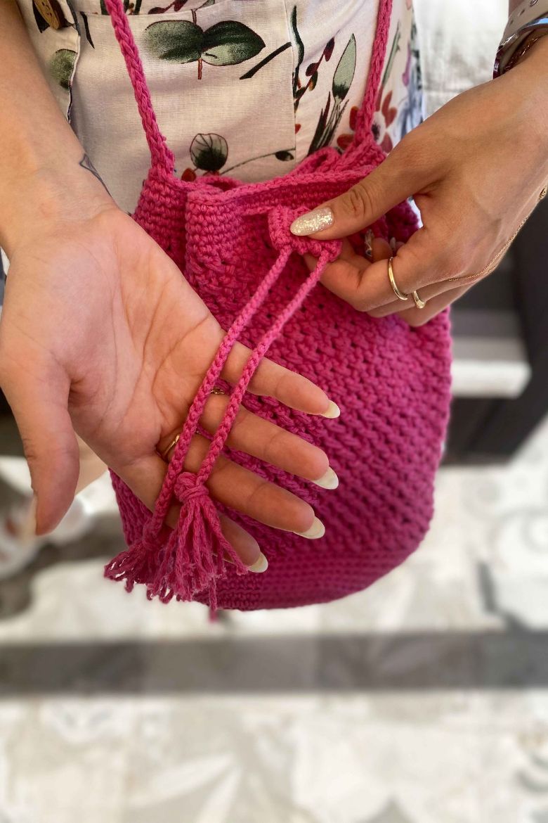 Makrome Özel Tasarım Bohça Çanta  PEMBE resmi