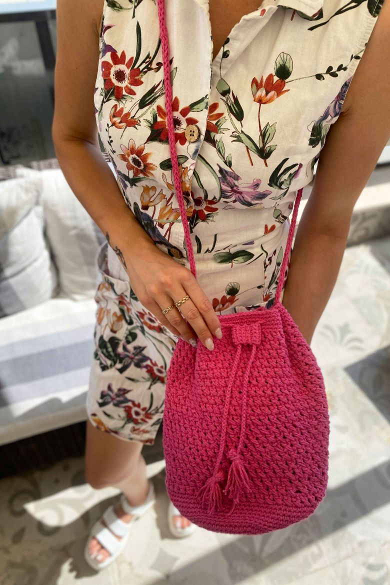 Makrome Özel Tasarım Bohça Çanta  PEMBE resmi