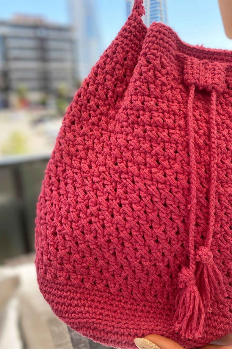 Makrome Özel Tasarım Bohça Çanta  PEMBE resmi