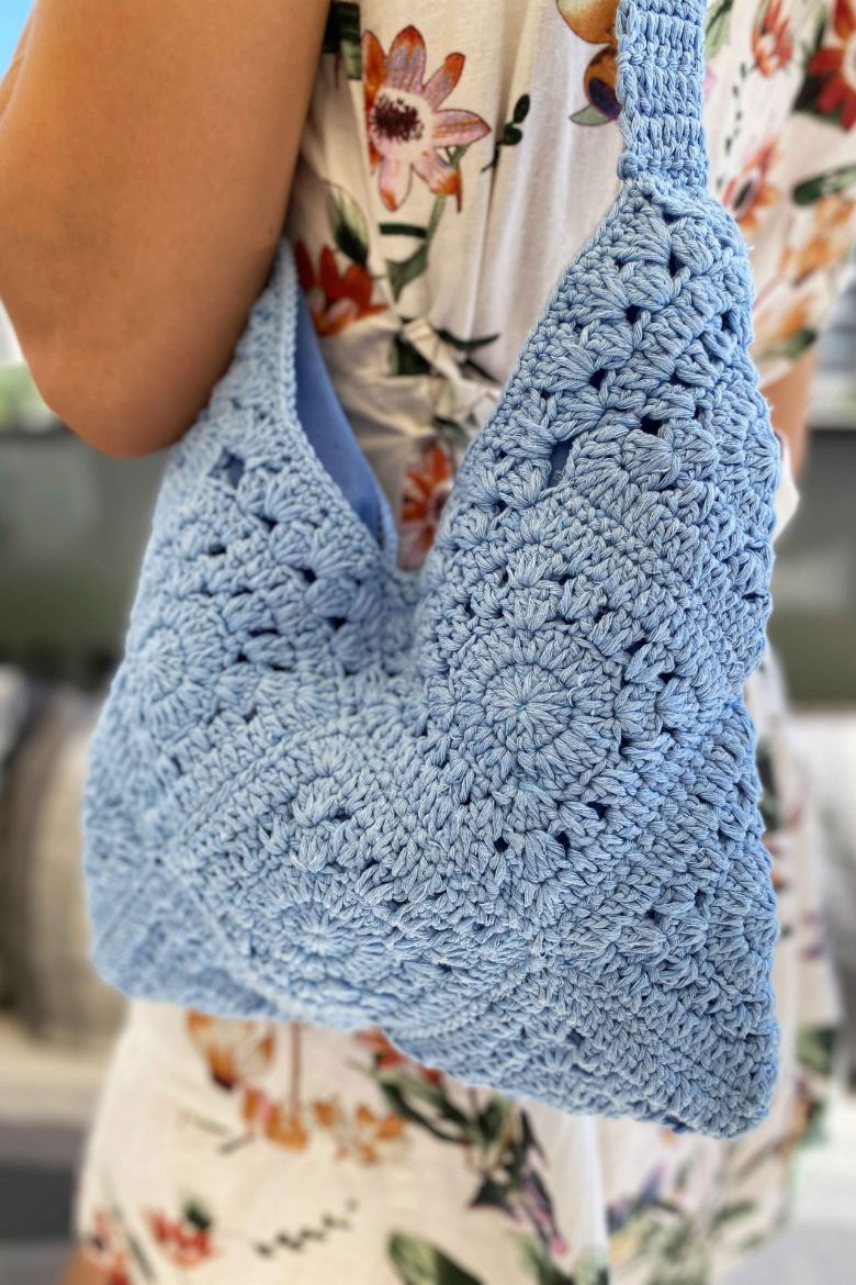 Coton Motifli Özel Tasarım Çanta  BEBEK MAVİSİ resmi