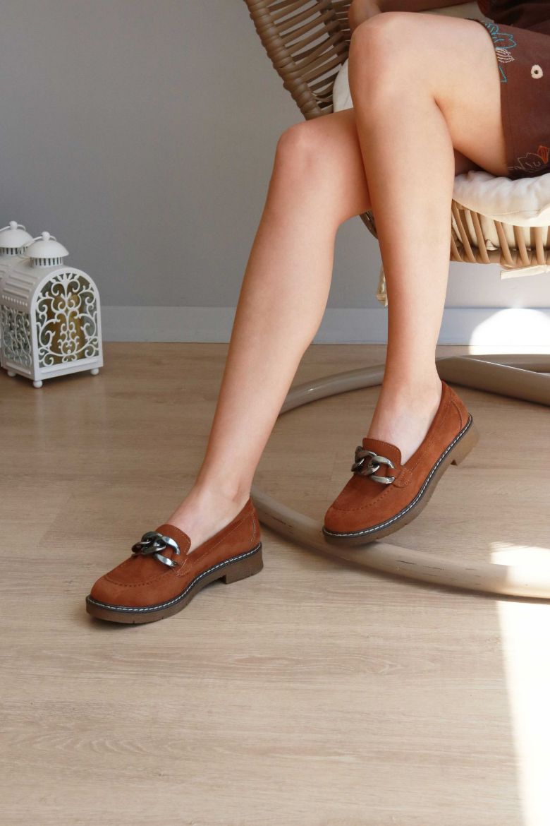 Zincir Detaylı  Düz Taban Kadın Loafer  TABA SÜET resmi
