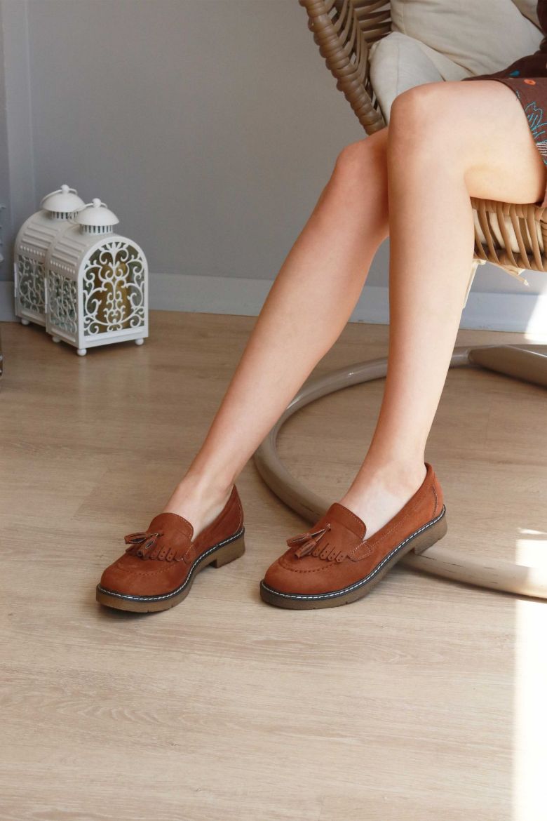 Püskül Detaylı Süet Kadın Loafer  TABA resmi