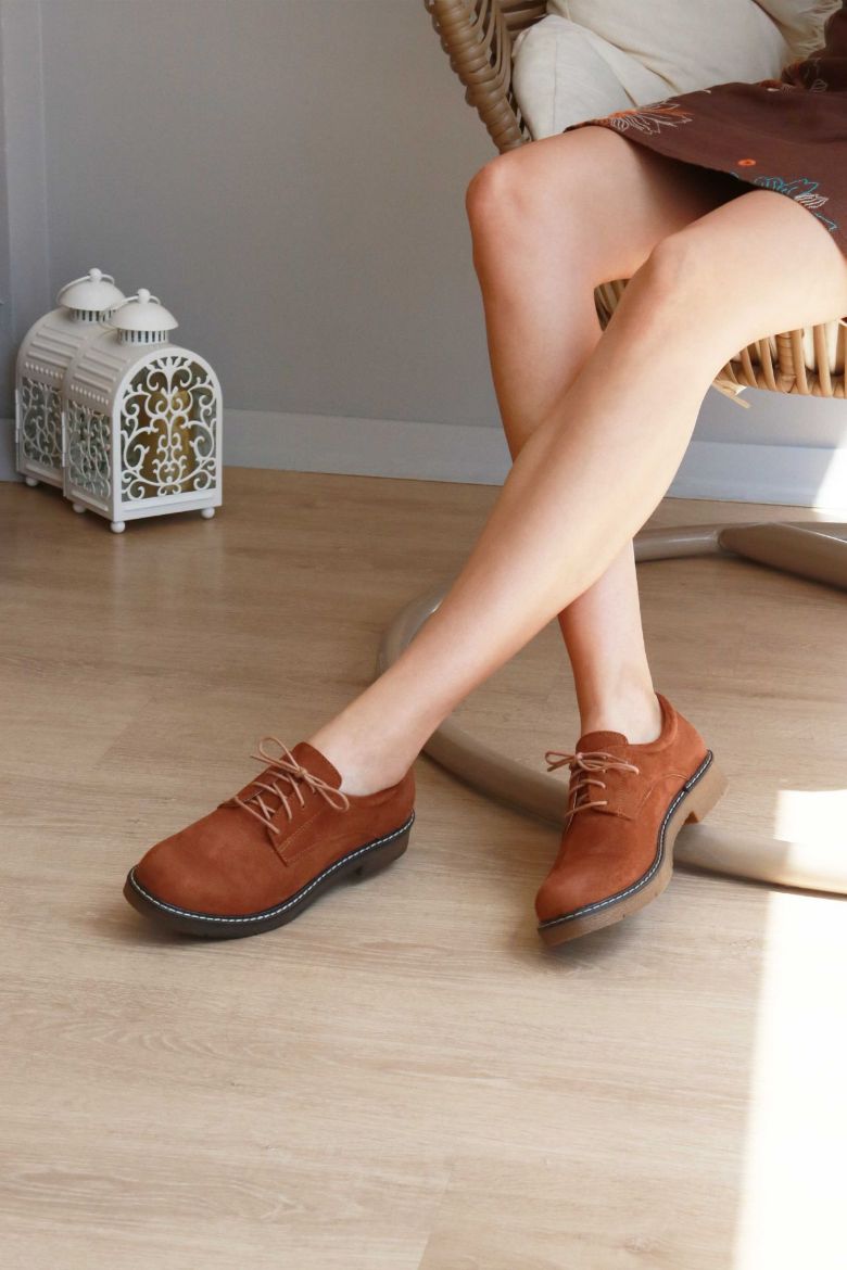 Bağcıklı Düz Taban Kadın Loafer  TABA SÜET resmi