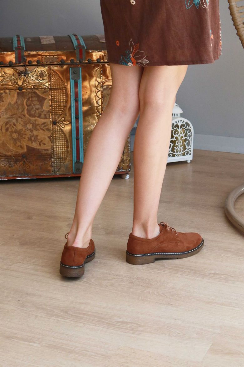 Bağcıklı Düz Taban Kadın Loafer  TABA SÜET resmi