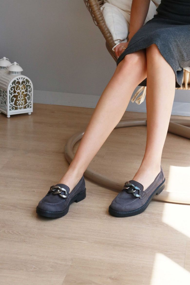 Zincir Detaylı  Düz Taban Kadın Loafer  ANTRASİT resmi