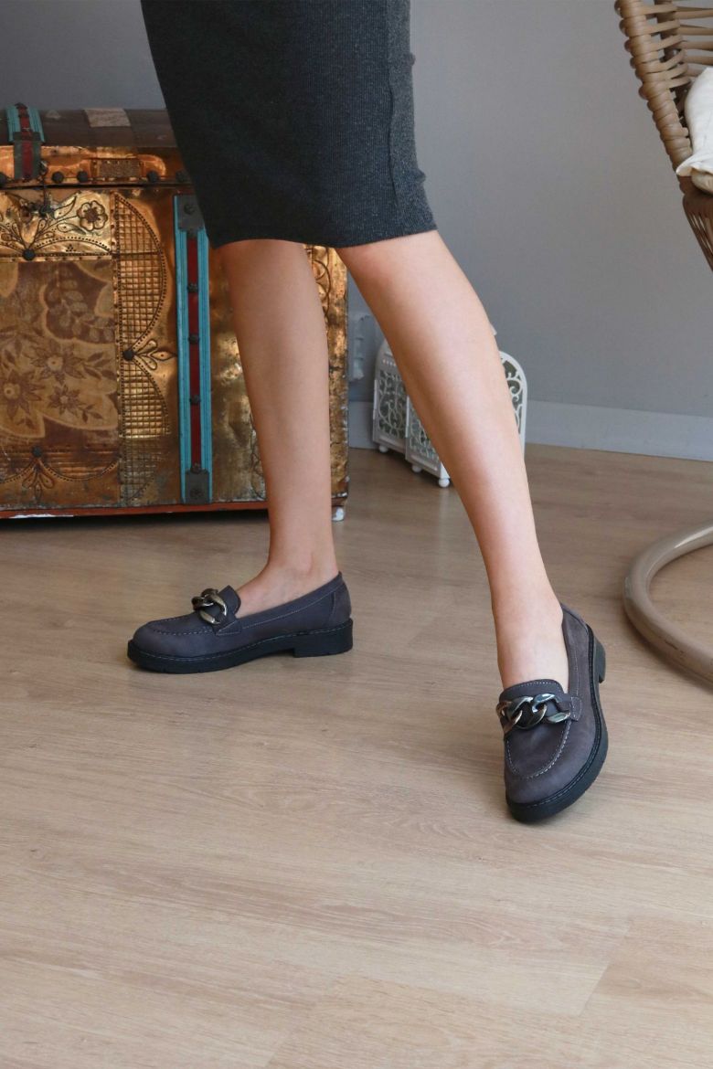 Zincir Detaylı  Düz Taban Kadın Loafer  ANTRASİT resmi