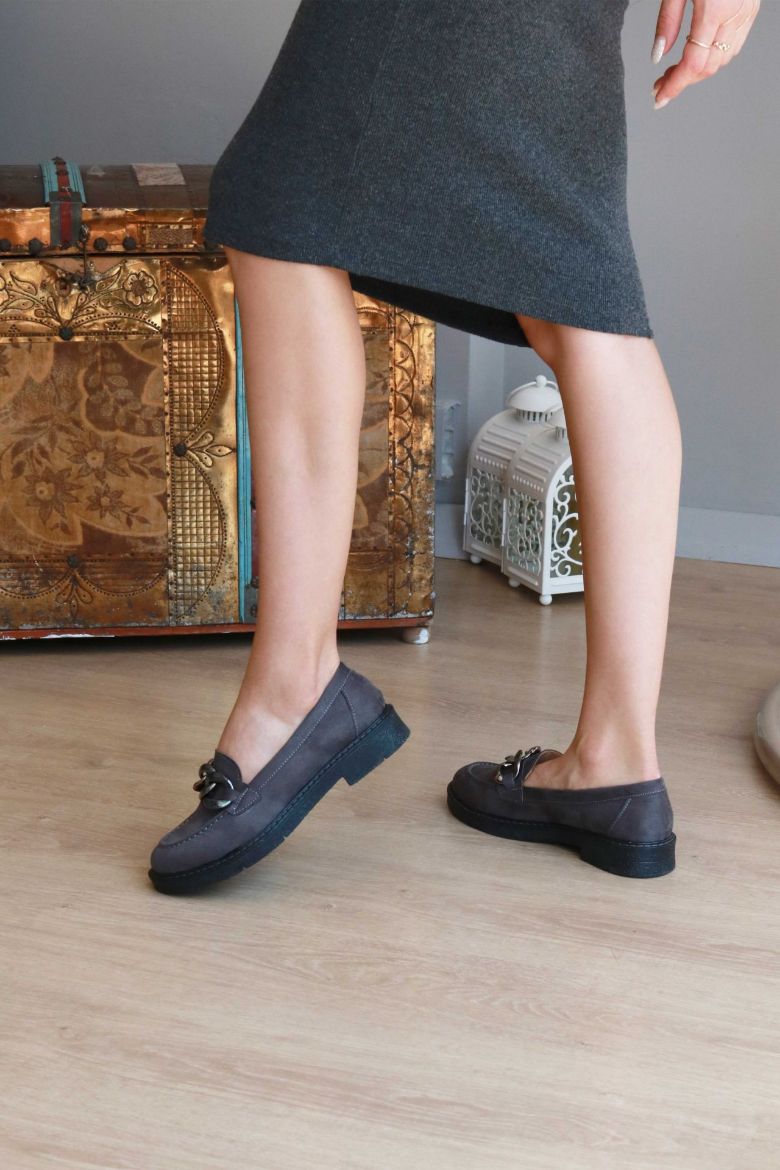 Zincir Detaylı  Düz Taban Kadın Loafer  ANTRASİT resmi