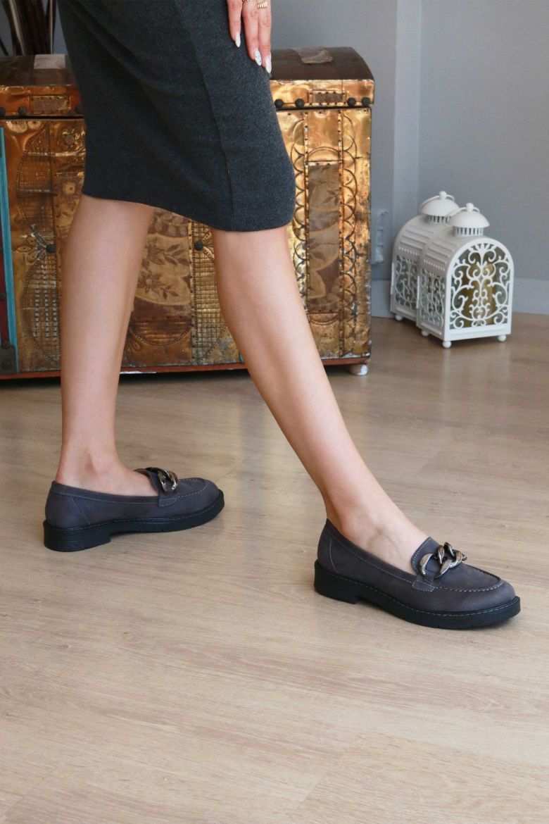 Zincir Detaylı  Düz Taban Kadın Loafer  ANTRASİT resmi