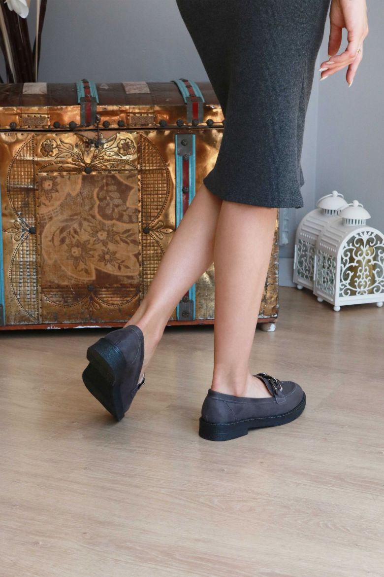 Zincir Detaylı  Düz Taban Kadın Loafer  ANTRASİT resmi