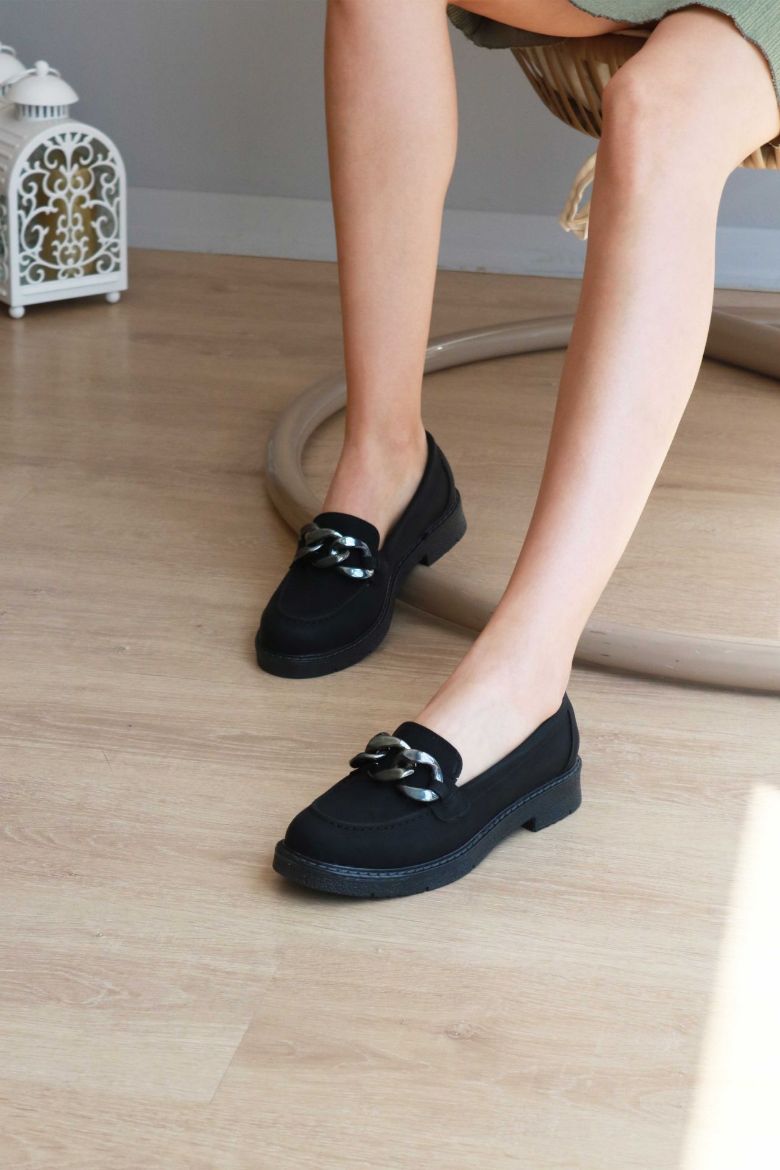Zincir Detaylı  Düz Taban Kadın Loafer  SİYAH resmi