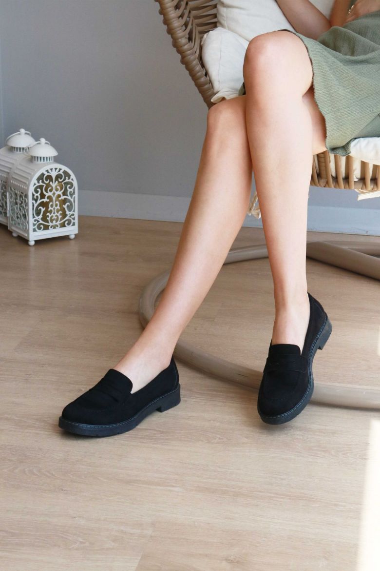 Düz Taban Süet Kadın Loafer  SİYAH resmi