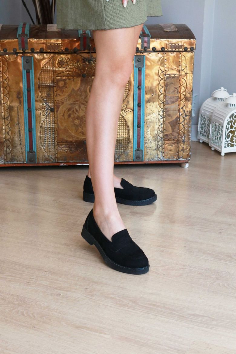 Düz Taban Süet Kadın Loafer  SİYAH resmi