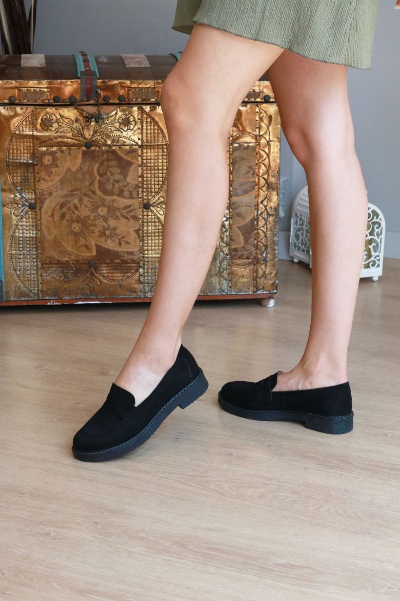 Düz Taban Süet Kadın Loafer  SİYAH resmi