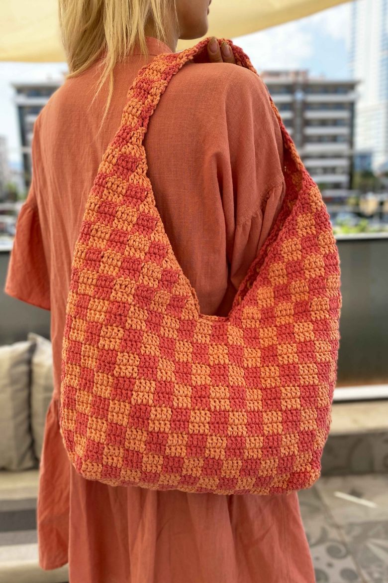 Makrome Ip Damalı Özel Tasarım Çanta  NAR ÇİÇEĞİ SOMON resmi