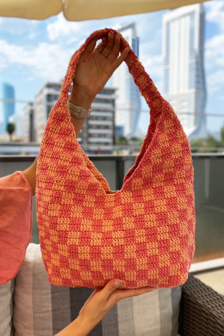 Makrome Ip Damalı Özel Tasarım Çanta  NAR ÇİÇEĞİ SOMON resmi