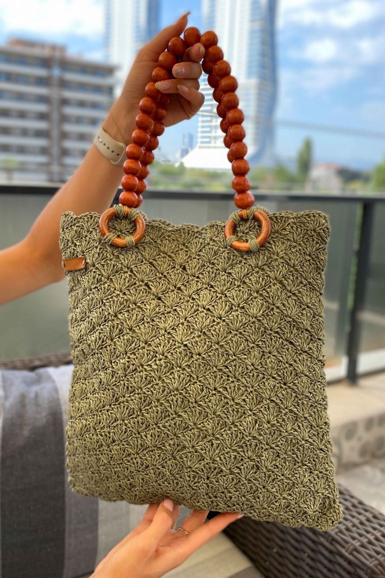 Kağıt Ip Yelpaze Model Çanta  HAKİ resmi