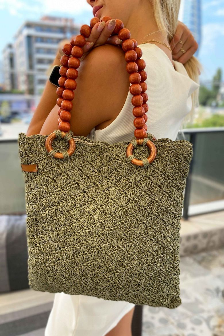 Kağıt Ip Yelpaze Model Çanta  HAKİ resmi