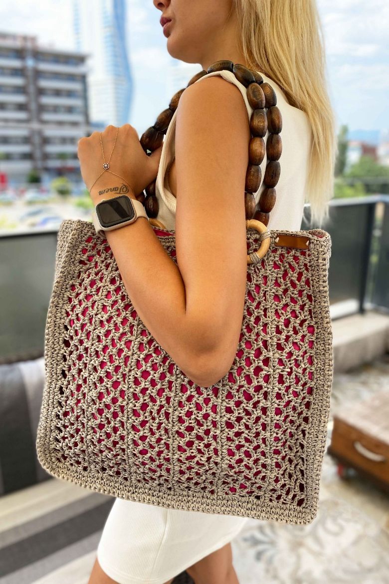 Kağıt Ip File Model Çanta  PEMBE GRİ resmi