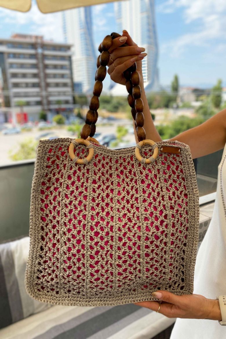 Kağıt Ip File Model Çanta  PEMBE GRİ resmi