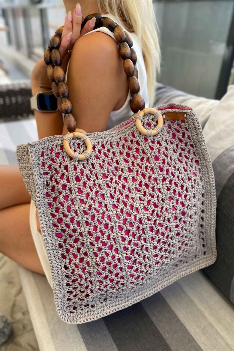 Kağıt Ip File Model Çanta  PEMBE GRİ resmi