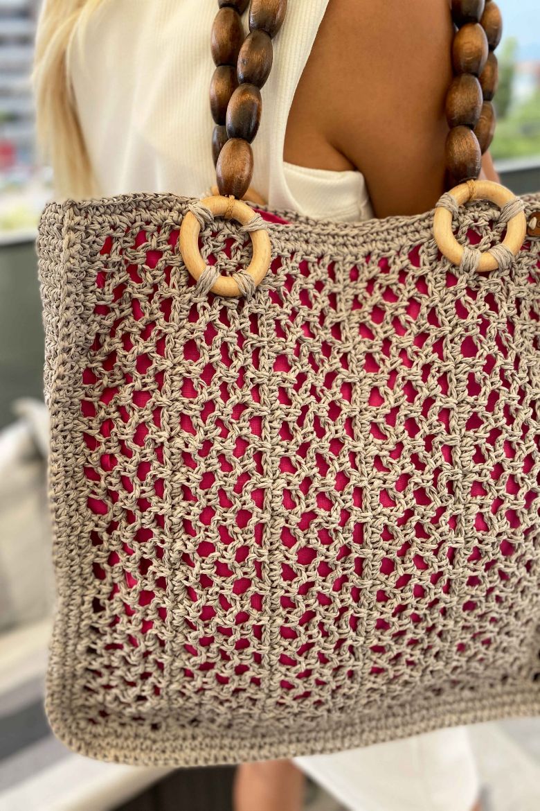 Kağıt Ip File Model Çanta  PEMBE GRİ resmi