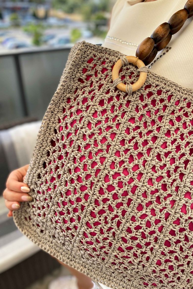 Kağıt Ip File Model Çanta  PEMBE GRİ resmi